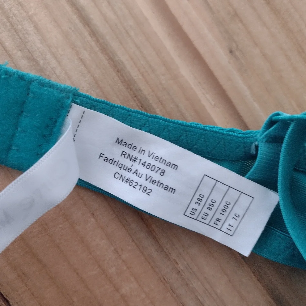 Curve Muse Teal Lace Underwire Bra Size 38C